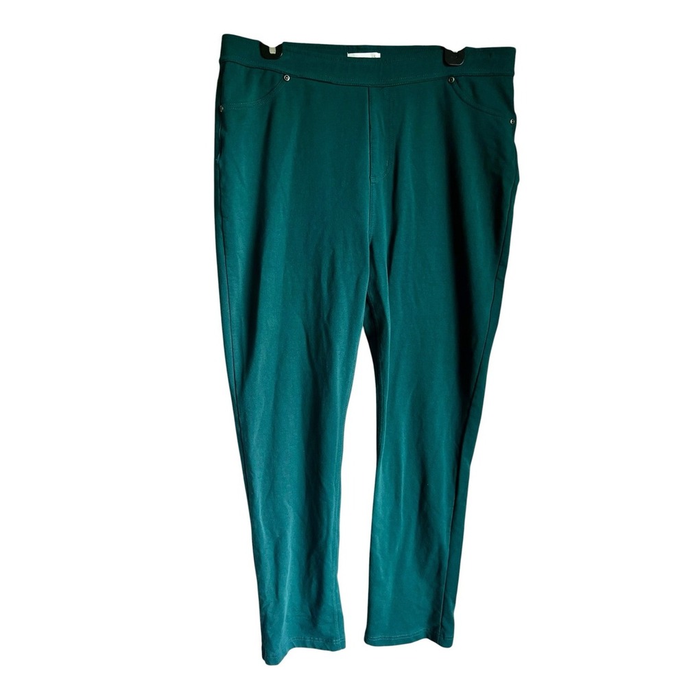 Susan Graver French Knit Jeggings Womens Large Stretch Pull On Pants Teal Cotton